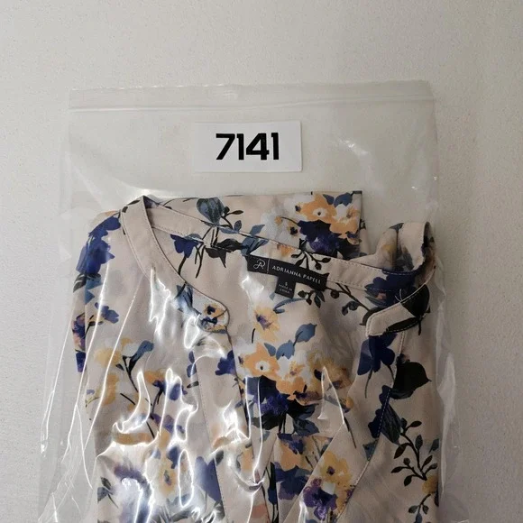 Adrianna Papell Blouse Womens Small Floral V Neck Long Sleeve Blue Yellow Top - Picture 11 of 11